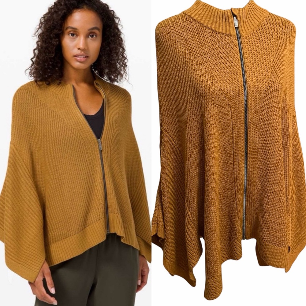 Lululemon Softer Still Sweater Oversized Wrap Brown Zip Up Cashmere Blend M/L